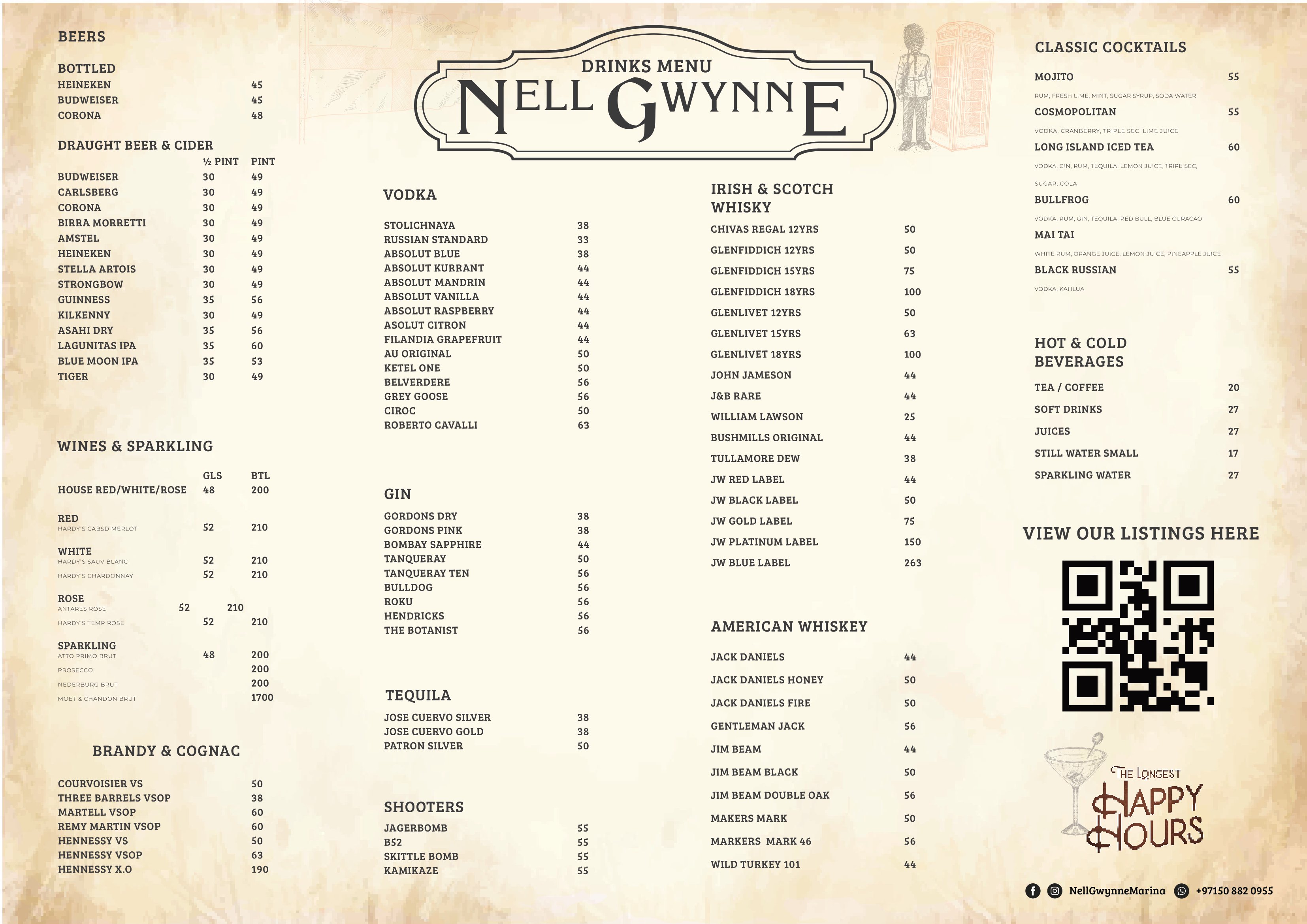 Nell Gwynne English Pub Drinks Menu - Dubai Marina