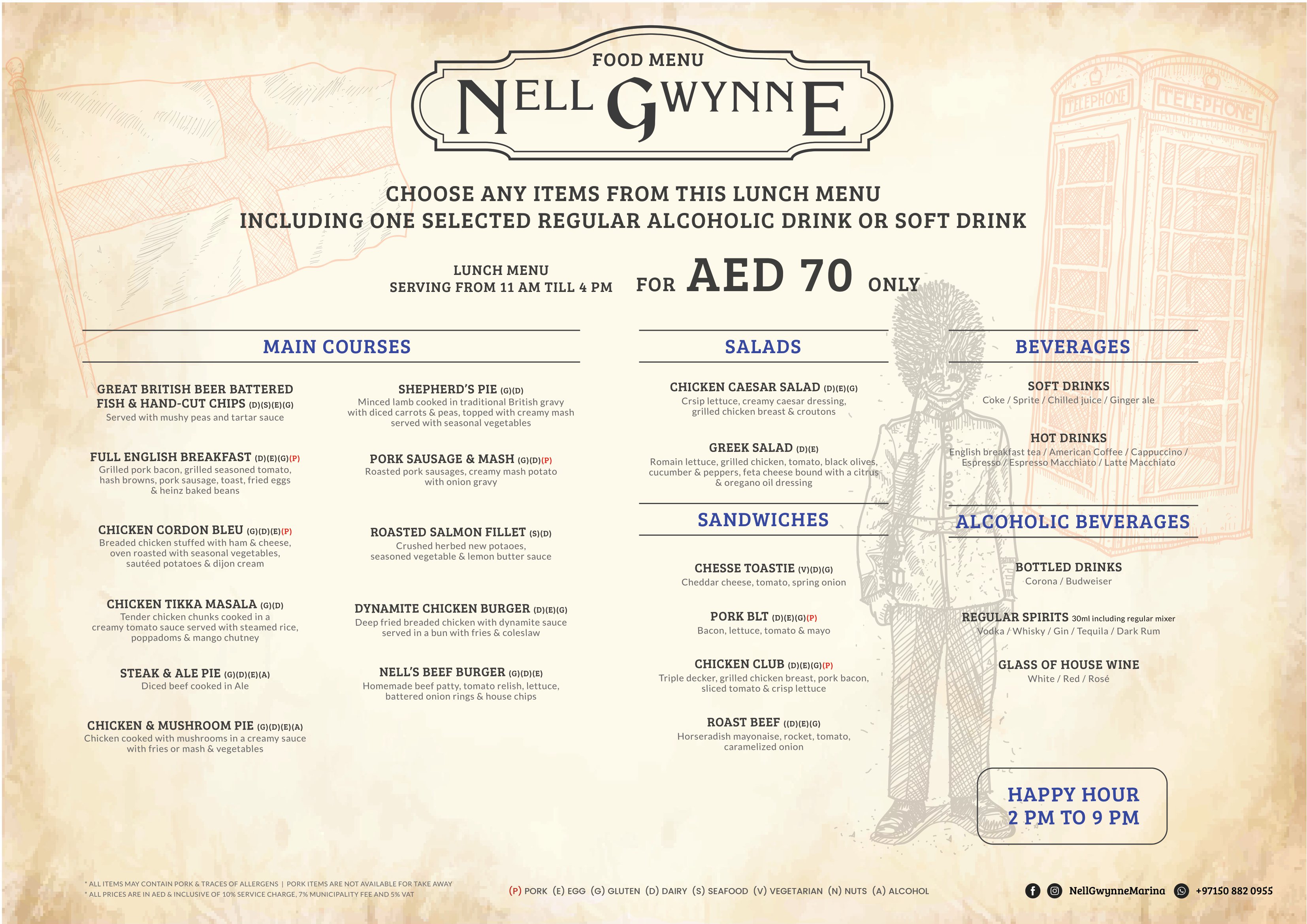 Nell Gwynne English Pub Lunch Menu - Dubai Marina