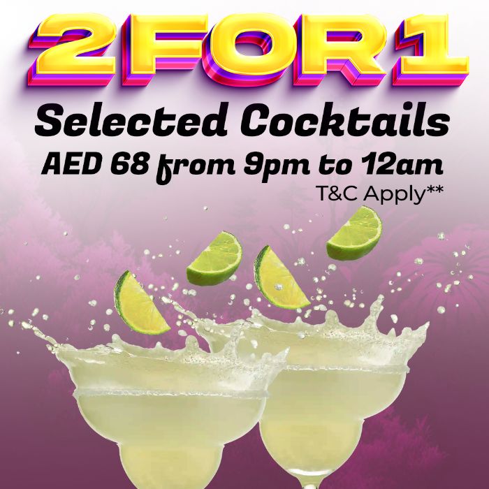 2 For 1 Selected Cocktails